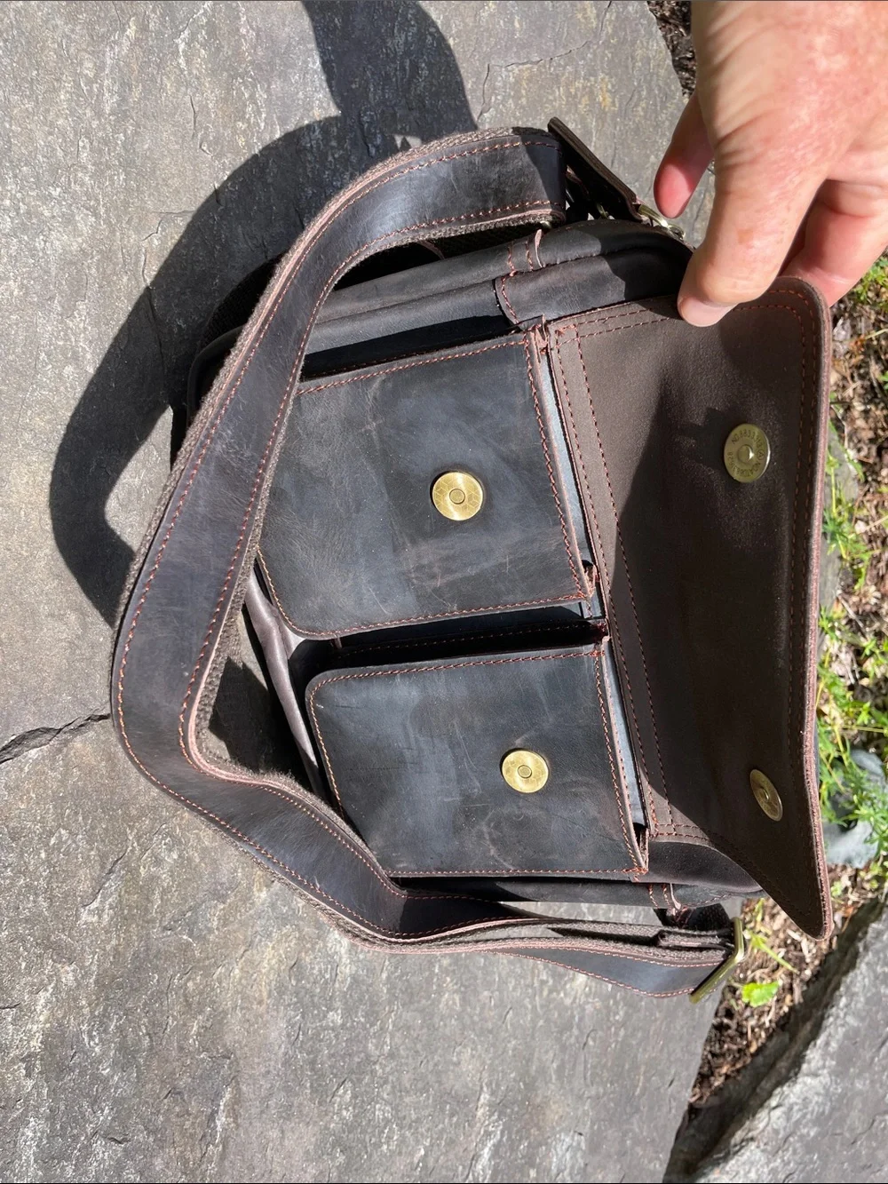 Men's Dark Brown Leather Messenger Bag W/ Multiple Zippered Pockets (NWOT)